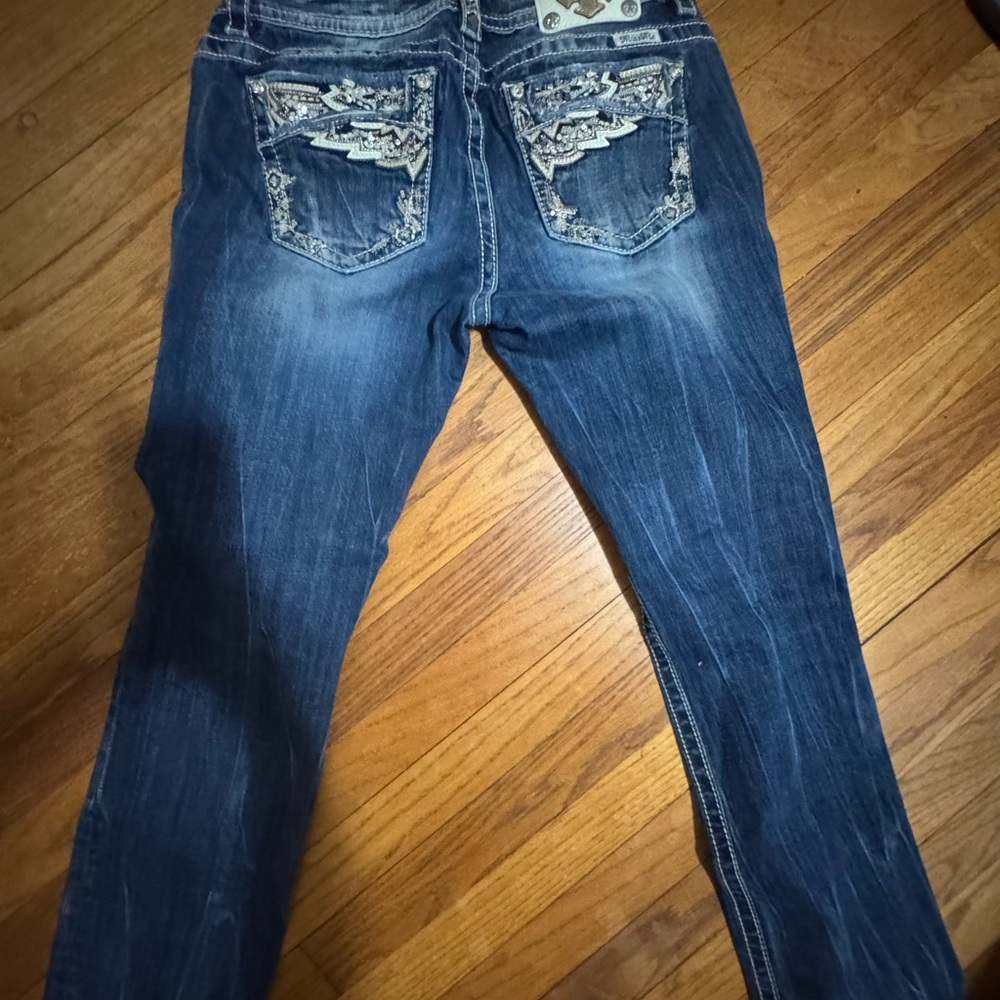 Miss Me Blue Boot Cut Jeans with Embellished Back